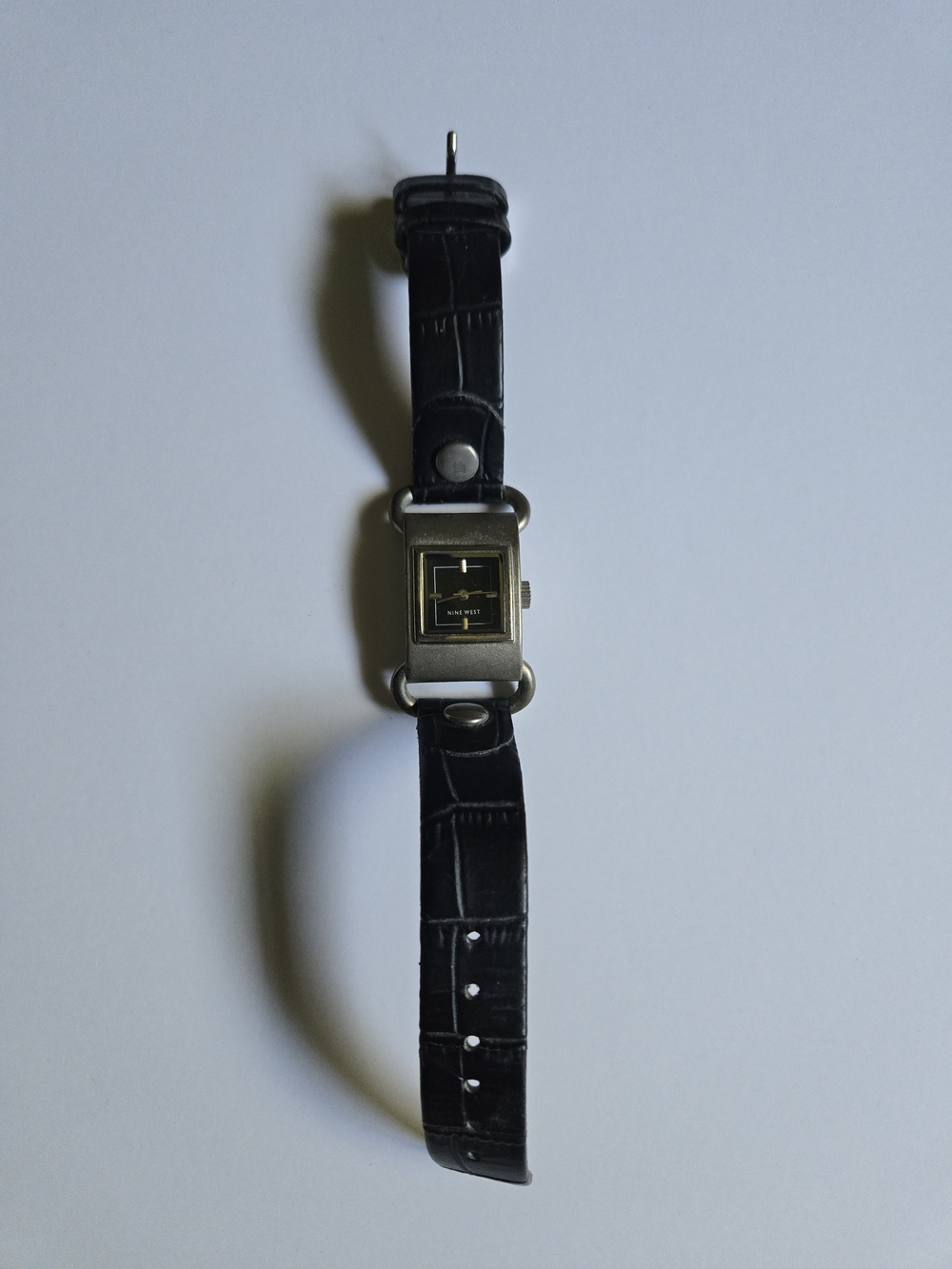 Nine West Black Strap Rectangular Gold-Accented Dial Watch
